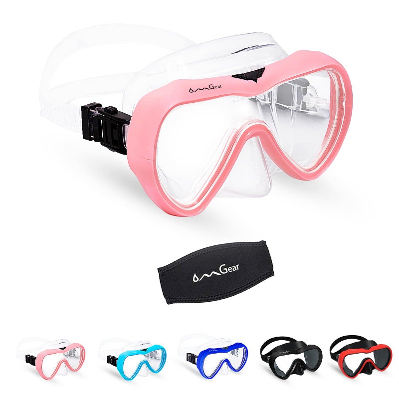 OMGear Diving Mask Snorkeling Gear Kids Adult Snorkel Mask Dive Goggles Silicone Swim Glasses with Nose Cover for Scuba Free Diving Spearfishing Neoprene Strap Cover Impact Resistance (Pink) - Image 1